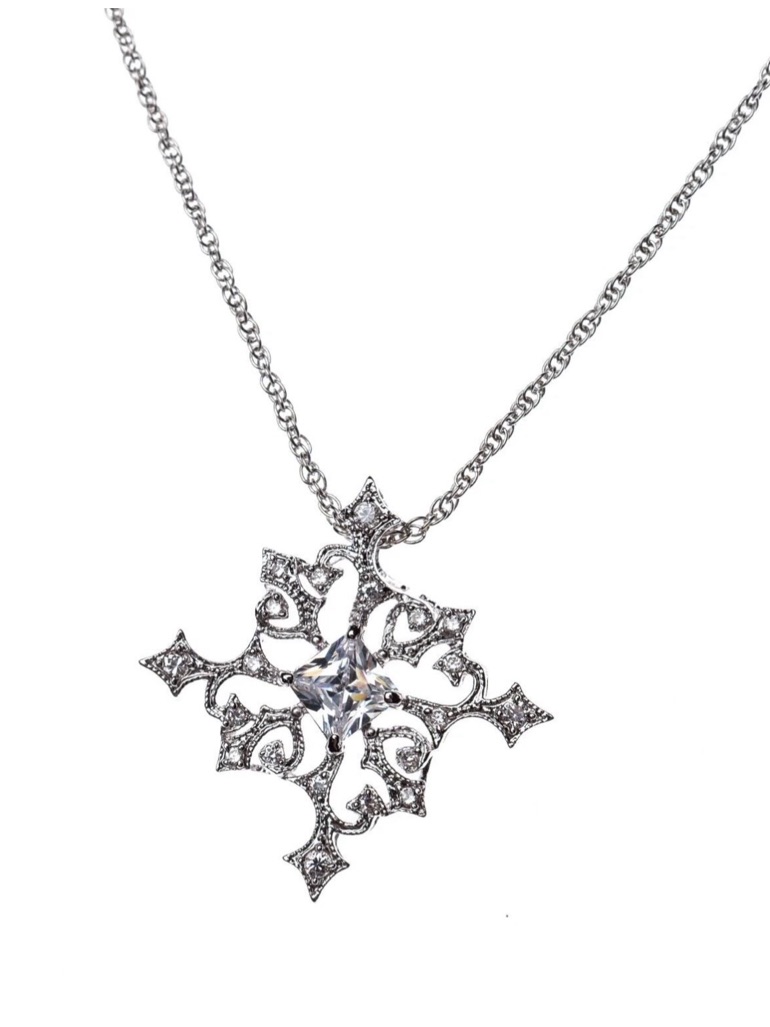 Gothic Crystal Cross Pendant With A Center Square Crystal In Silver Finish New